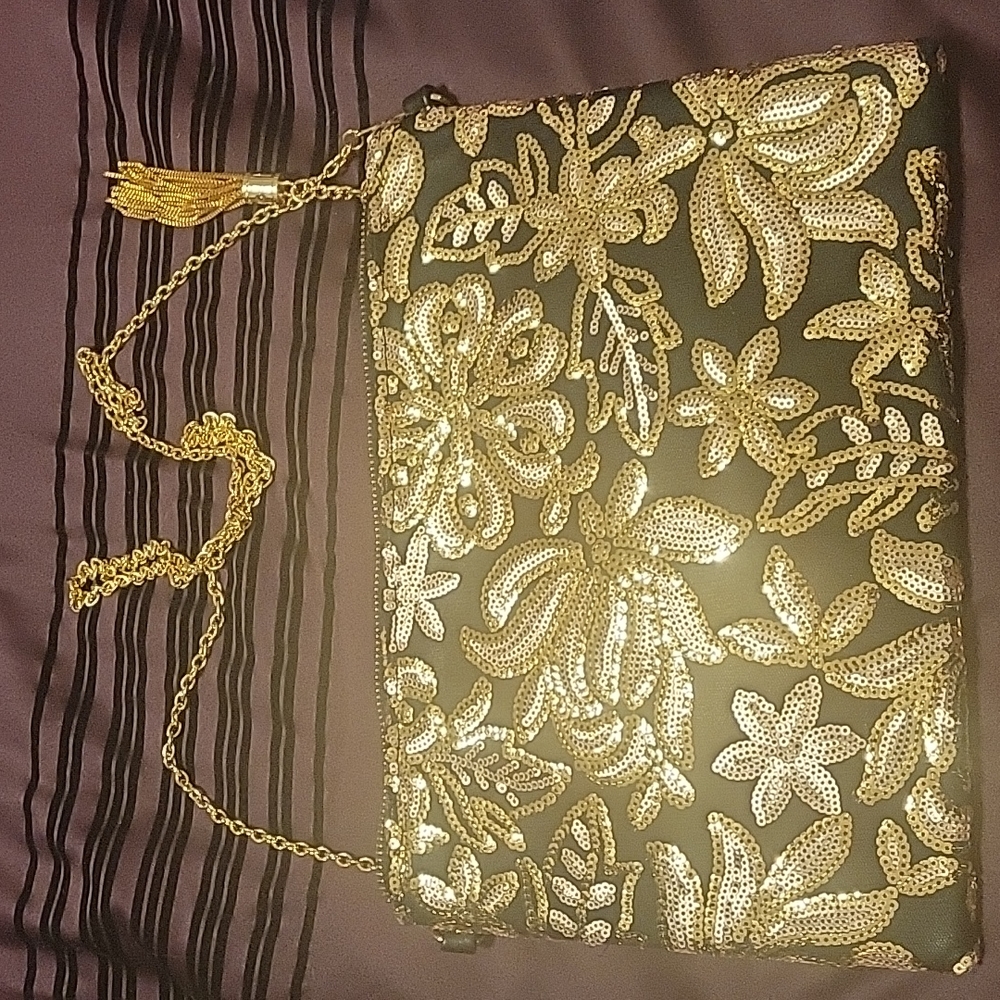 Sequin black large rectangle clutch